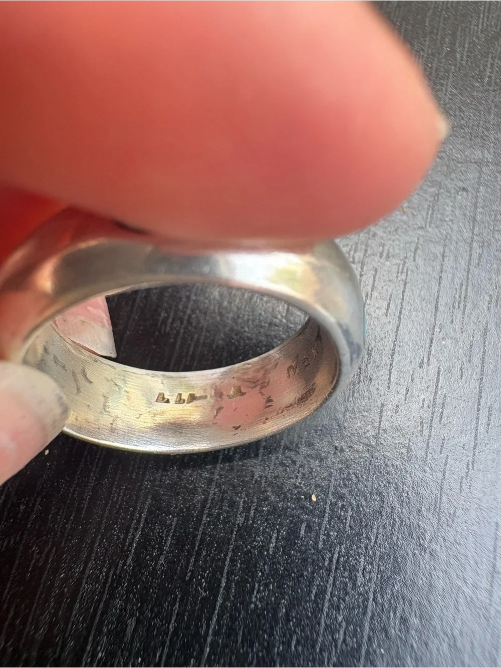 Mexico Sterling Silver Ring with Turquoise Inlay - Size 7.75